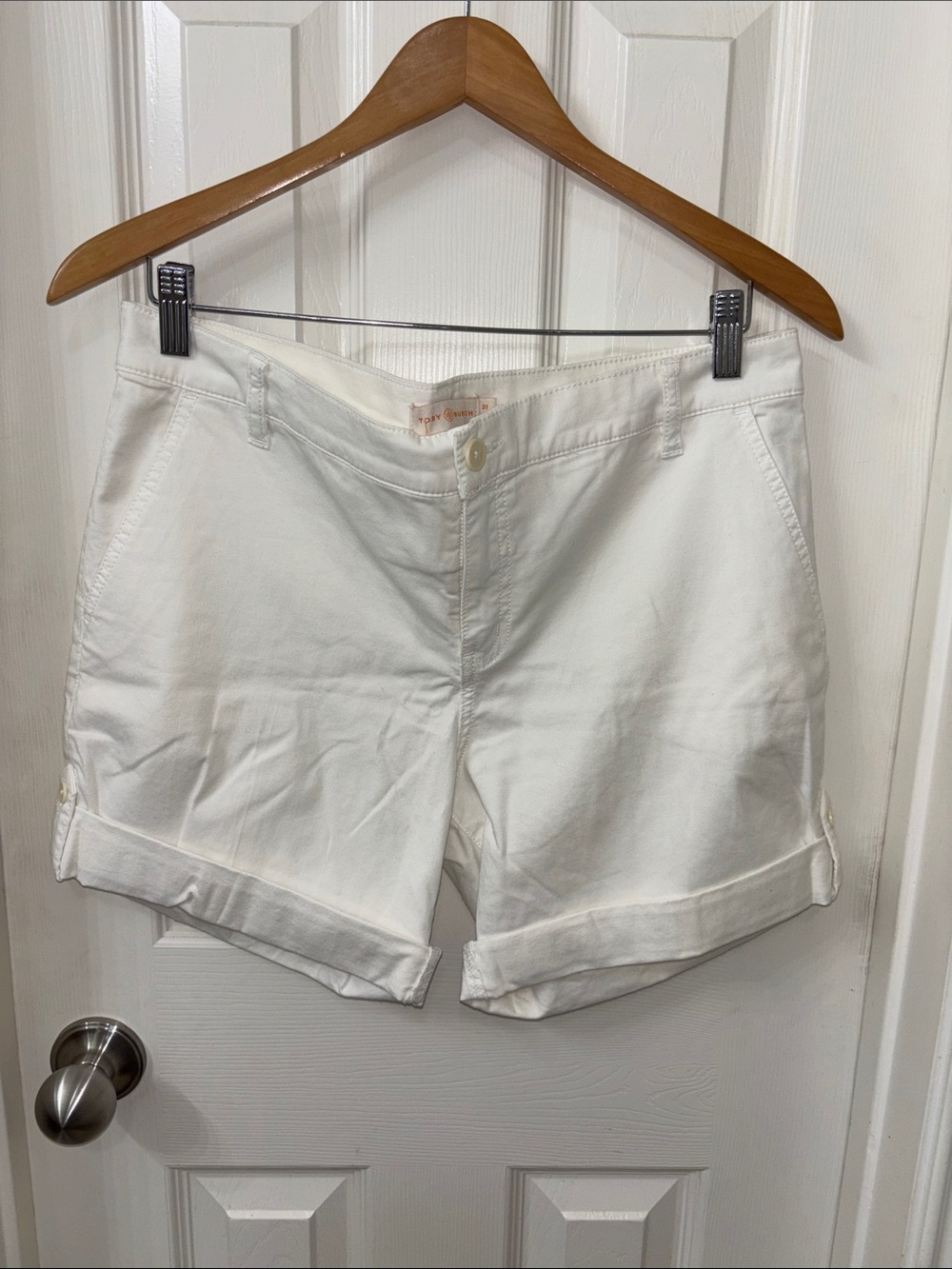 Tory Burch White Rolled-Hem Cotton Bermuda Shorts